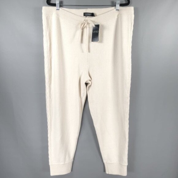 NWT LAUREN RALPH LAUREN WOOL CASHMERE Blend Jogger Pants Cable Knit‎ Side 1X TG - Picture 2 of 12